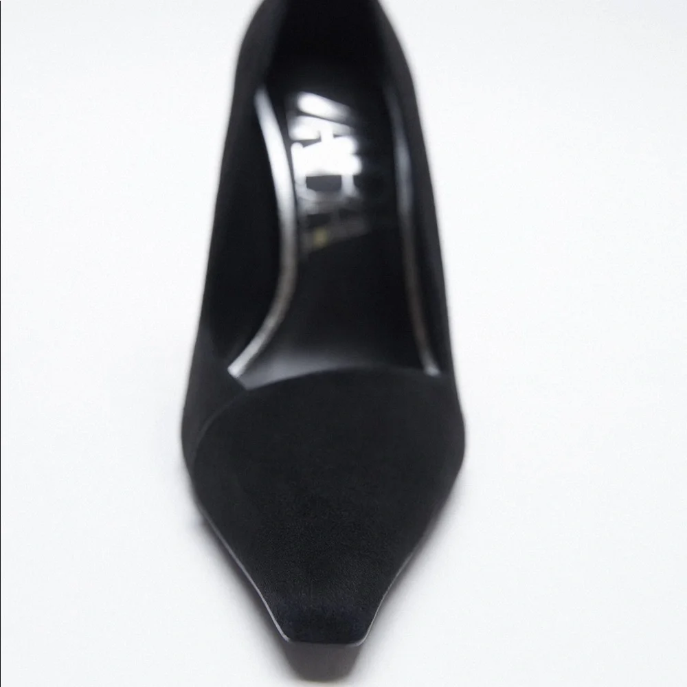 NWT. Zara Black Suede Leather High-Heel Shoes. Size 9.